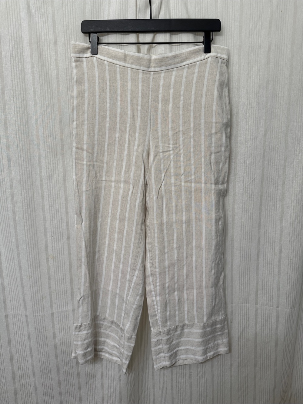 LOFT Cream Stripe Wide-Leg Linen Blend Pants